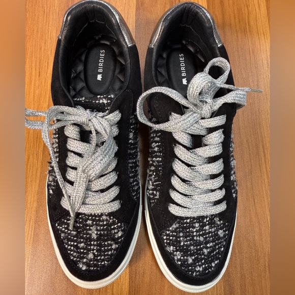 Birdies NWOT Black Tweed & Suede Sneakers Silver Trim Size 7.5 - Picture 7 of 9